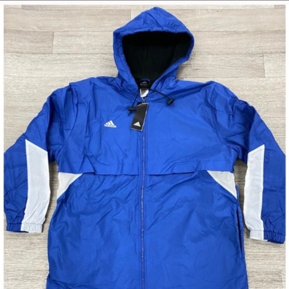adidas Other - NWT ADIDAS Jacket: Swim Fleece-Lined Hooded Parka, Long, Blue & White, XS Unisex